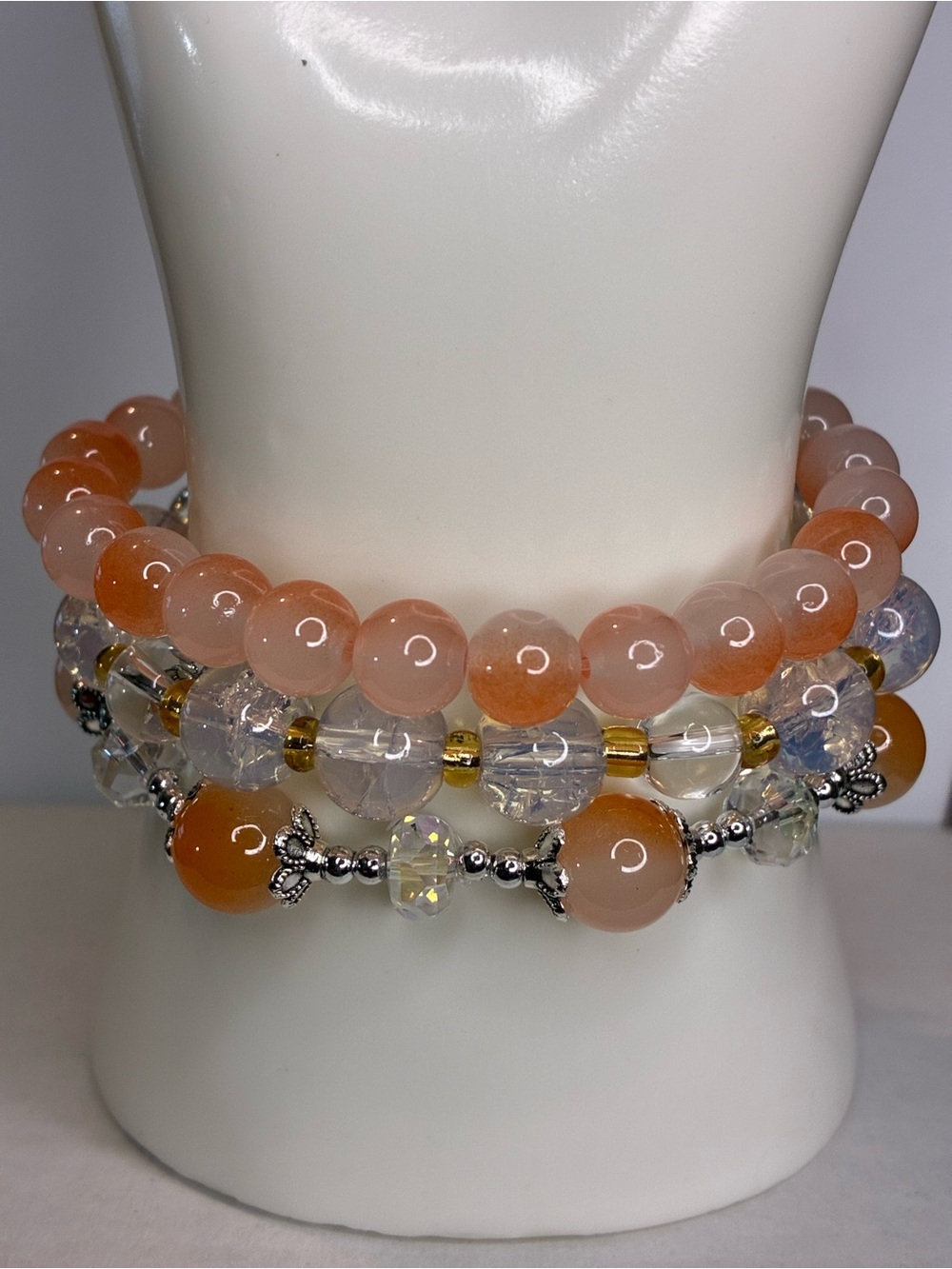 Glass Beaded Charm Bracelet Stack in Pink & Orange